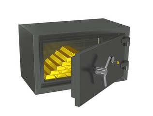 Safe with gold inside