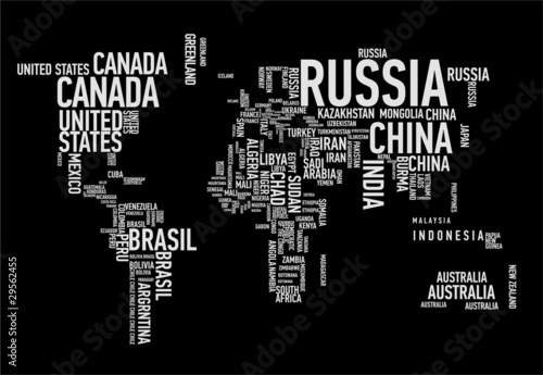 "World map countries of wordcloud" Stock image and royaltyfree vector