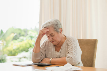 Retired woman calculating her domestic bills