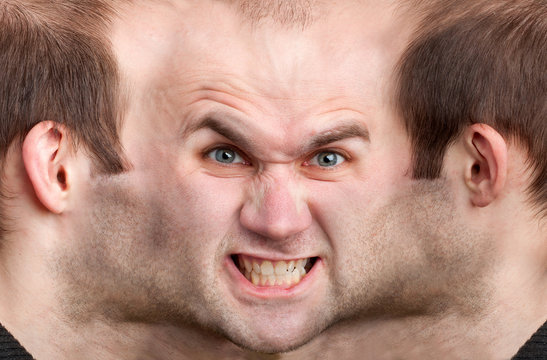 Panoramic face of angry man