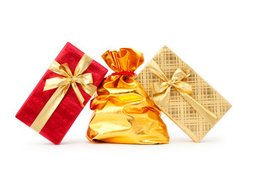 Gift boxes and golden sacks