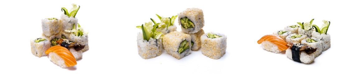 Vegetable rolls and sushi