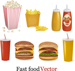 Group of fast food products. Vector illustration.