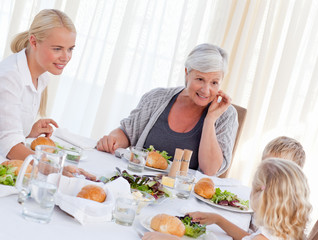 Family talking together at table