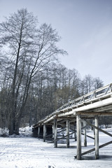 Fototapeta na wymiar wooden bridge in winter