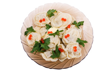 pelmeni with red caviar
