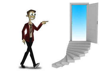 character showing open gate