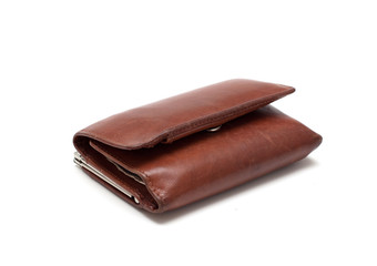old leather wallet on white
