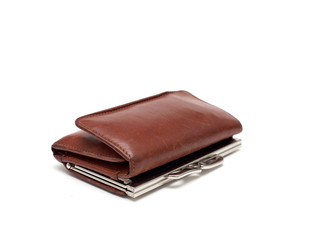 old leather wallet on white