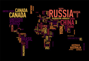 World map: countries of wordcloud - 29569430