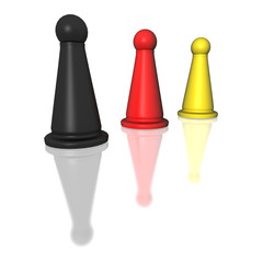 Spielfiguren Schwarz Rot Gelb