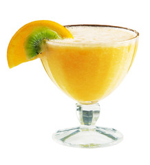 Cocktail with kiwi and orange over white. Powerclip