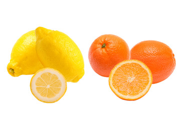 Lemon and orange  isolated on white background
