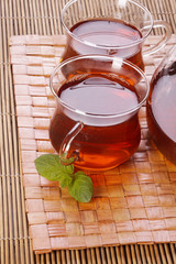 Green tea, healthy drink in table! Fresh hot tea!
