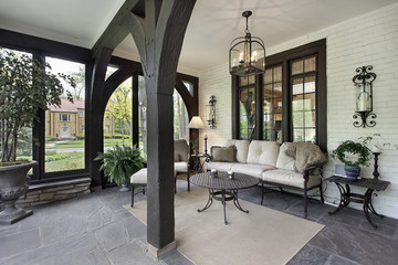 Porch with wood beams