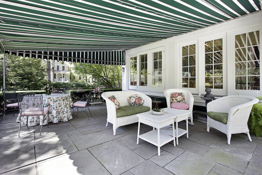 Patio with green awning