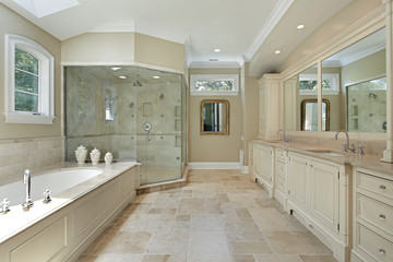 Master bath with large glass shower