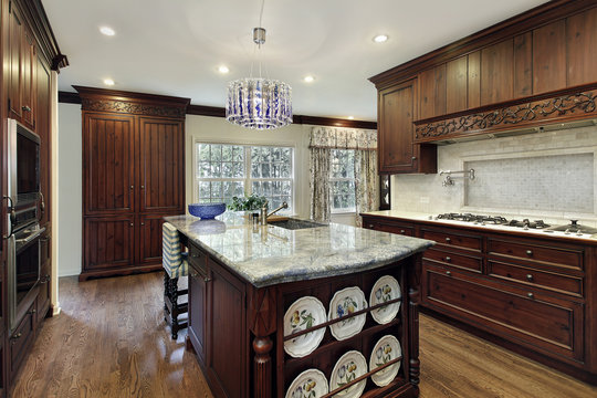 Traditional kitchen with granite island
