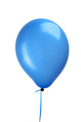 Blue balloon with string isolated on white background