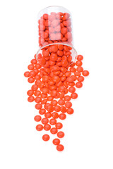 medical tablet with cup on white background