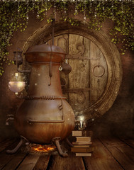 Piec alchemiczny w chatce elfów - obrazy, fototapety, plakaty