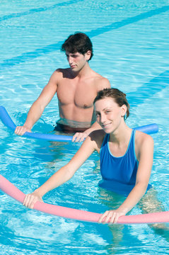 Water exercising with aqua tube