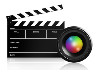 lens & clap board on white