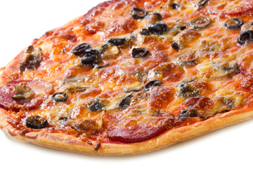 pizza with salami and vegetables