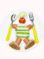 creative porridge man cook shape with fork and spoon