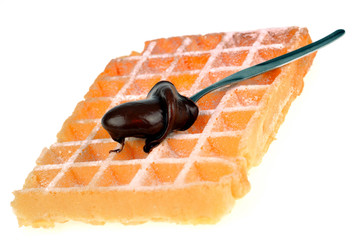 Gaufre et cuiller de chocolat