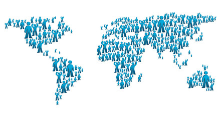 humanoid figures forming the map of the world