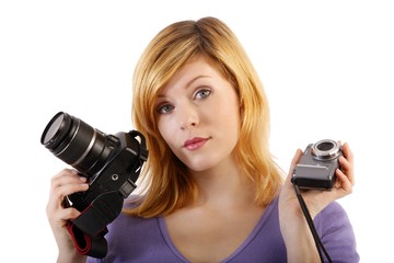 single-lens reflex camera or compact camera? (white background)