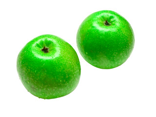 two green apples,  isolated on white background