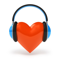 Fototapeta na wymiar Heart with headphones. Love music concept isolated on white