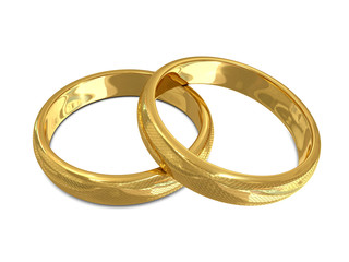 Golden rings on white background