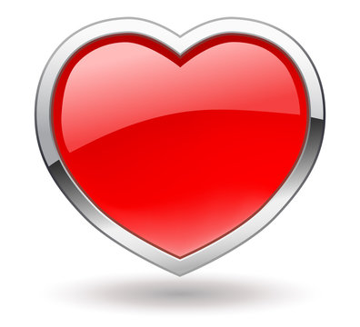 Heart. Shiny valentine icon with chrome rim. Vector