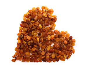 yellow raisins in love symbol isolated on white