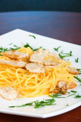 Pasta with chicken meat