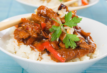 Asian style pork meat with rice