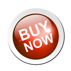 Red buy now button isolated on white background