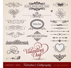 vector set: Calligraphic design elements for Valentine's Day - obrazy, fototapety, plakaty