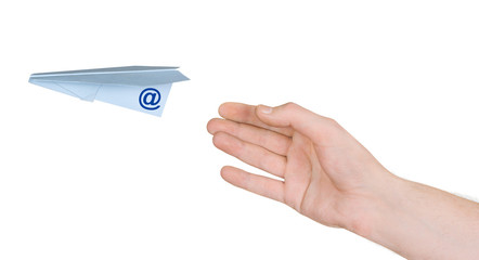 Hand and flying mail plane