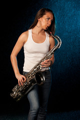 Young woman with a saxophone