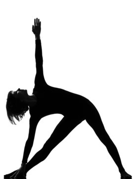 parivritta trikonasana woman yoga triangle pose