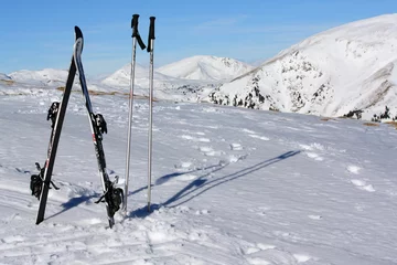 Fotobehang ski equipment on the top of mountain © Vladislav Gajic