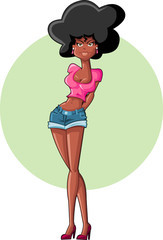 Beautiful cartoon black woman wearing shorts