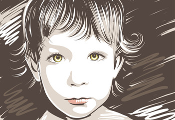 Vector portrait of a cute little girl