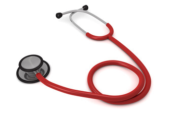 red stethoscope isolated on white background