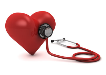 red stethoscope around a red  heart  isolated