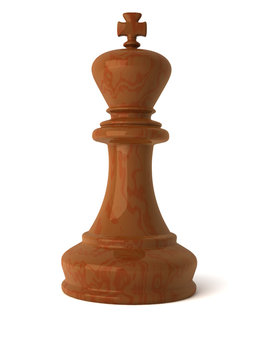 3d wood chess king piece isolated on white